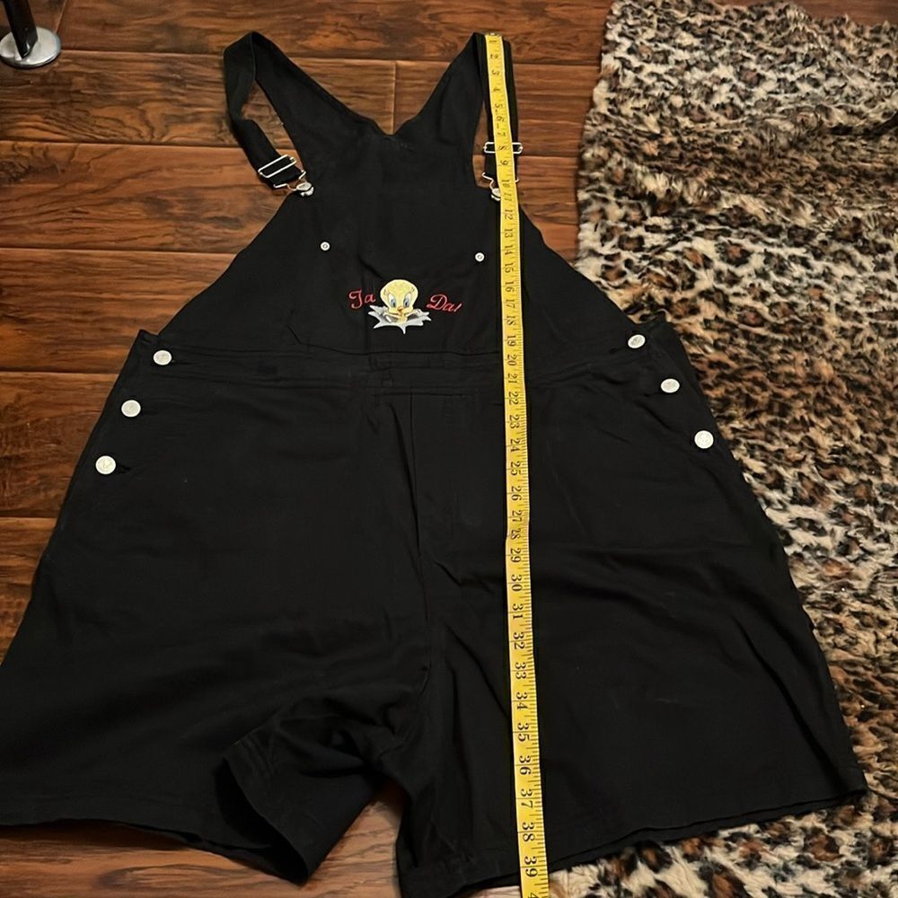Vintage WB Looney Tunes Black Tweety Bird Ta Da Graphic Casual  Shortalls - Picture 6 of 11